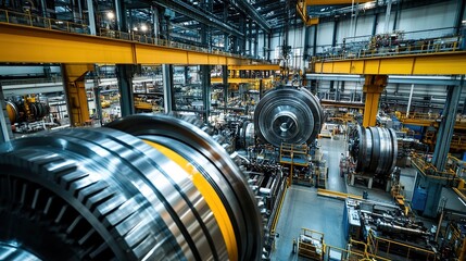 A factory interior with large-scale industrial machinery and equipment, highlighting the scale and complexity of the manufacturing operations