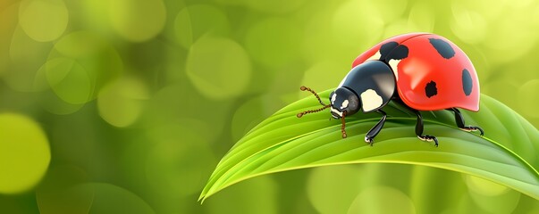 Ladybug Perched on a Green Leaf with Bokeh Background