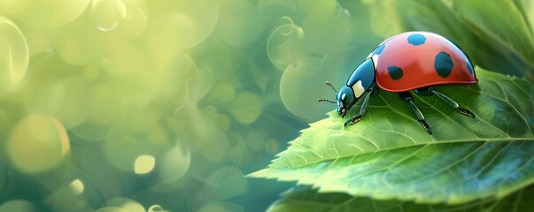 Ladybug on a Green Leaf in a Natural Setting