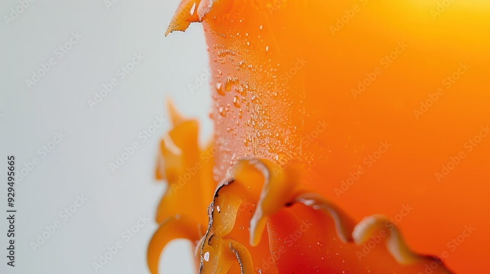 Poster melting orange candle wax forms abstract shapes, creating a unique texture and design. perfect for b