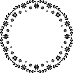 Black silhouette small Scandinavian style flowers plate border frame