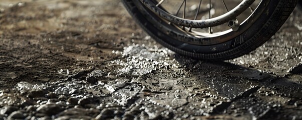 Close-up of a Tire Rolling Through Muddy Terrain