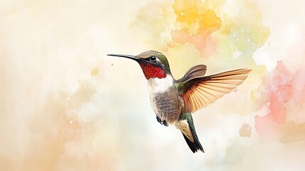 Hummingbird in Flight Watercolor Illustration