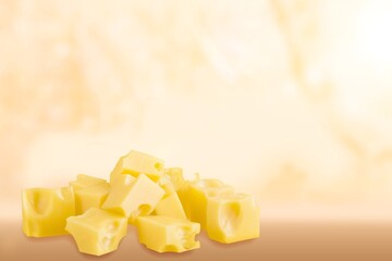 Tasty fresh Cheese cubes on background