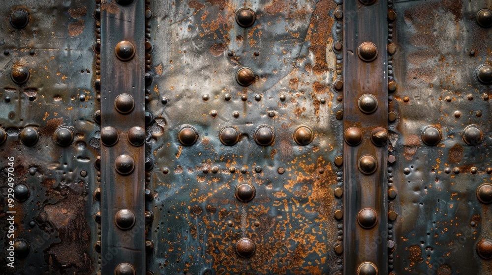 Poster close-up shot of a metal surface with visible rivets
