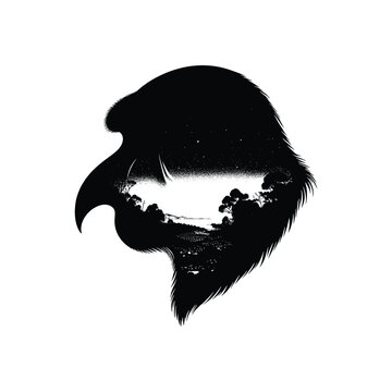 recommend clip art: silhouette of Proboscis monkey, filled with nature night view in rough drawing,