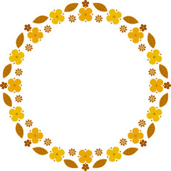 Cute spring flowers round frame in golden colors