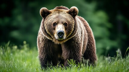 Obraz premium Close-up Portrait of a Brown Bear in Green Grass