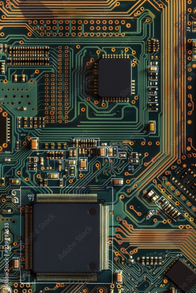 Poster a detailed view of the internal components of a computer's motherboard