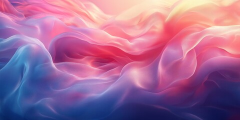 Obraz premium A vibrant and flowing abstract image featuring soft, wavy fabric-like textures in a gradient of colors, ranging from pinks and purples to blues