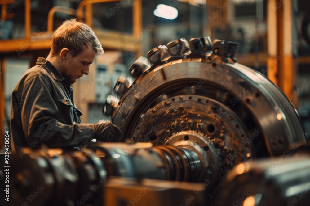 Poster Man working on industrial machine in a factory setting
