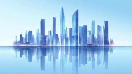 Obraz premium Modern skyscrapers of a smart city with a futuristic financial district, featuring a graphic perspective of buildings and reflections. Ideal for corporate and business brochure templates 