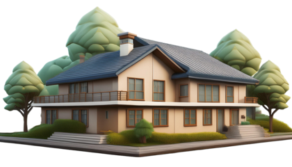 3d house building isolate on transparency background