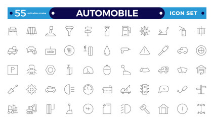 Automobile outline icon set. Shipping And Courier icon. Containing order tracking, delivery home, warehouse, truck, scooter, courier Sea Air, Date, Return Search Parcel.Editable stroke outline icon. 
