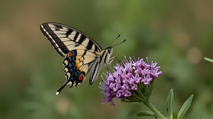 Scarce Swallowtail - Iphiclides podalirius, beautiful colored swallowtail from European meadows and bushes, Zlin, Czech Republic. Generative AI