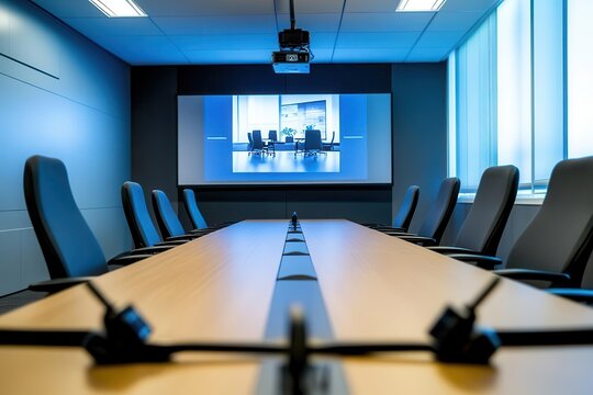 Meeting room with CCTV cameras and video conferencing equipment front view techenabled meetings advanced tone Complementary Color Scheme