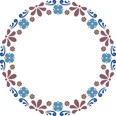 Scandinavian folk floral motifs round frame border