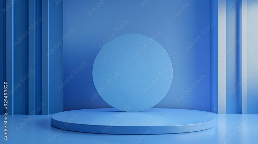 Poster podium background with a blue platform in a 3d studio stage. features a modern, abstract floor and m