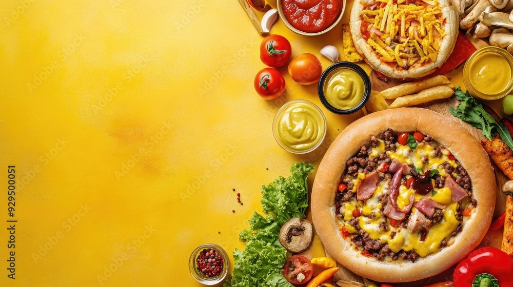 Poster Casual food flyer with playful imagery and a large blank area, ideal for adding custom text or promotions.