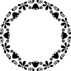 Black silhouette Scandinavian bellflowers motifs round frame border