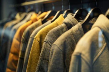 Obraz premium Jackets hanging on a rack