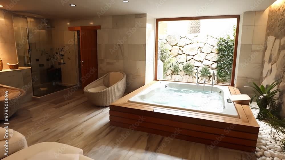 Aufkleber this inviting spa room showcases a luxurious jacuzzi, comfortable seating, and soft lighting, creati