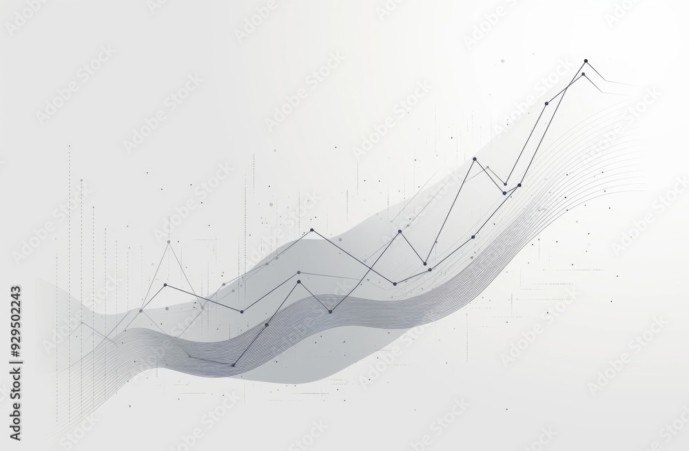 Poster gray background featuring a stock market chart, line graph, and connecting dots in gray on a white b