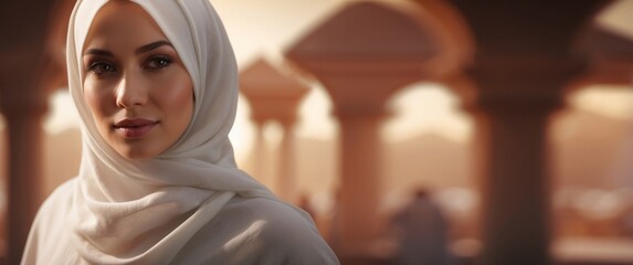 Naklejka premium Close-up Portrait of a Woman in a White Hijab