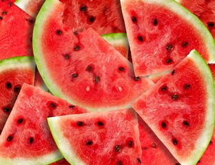 Large juicy tasty ripe red watermelon slices