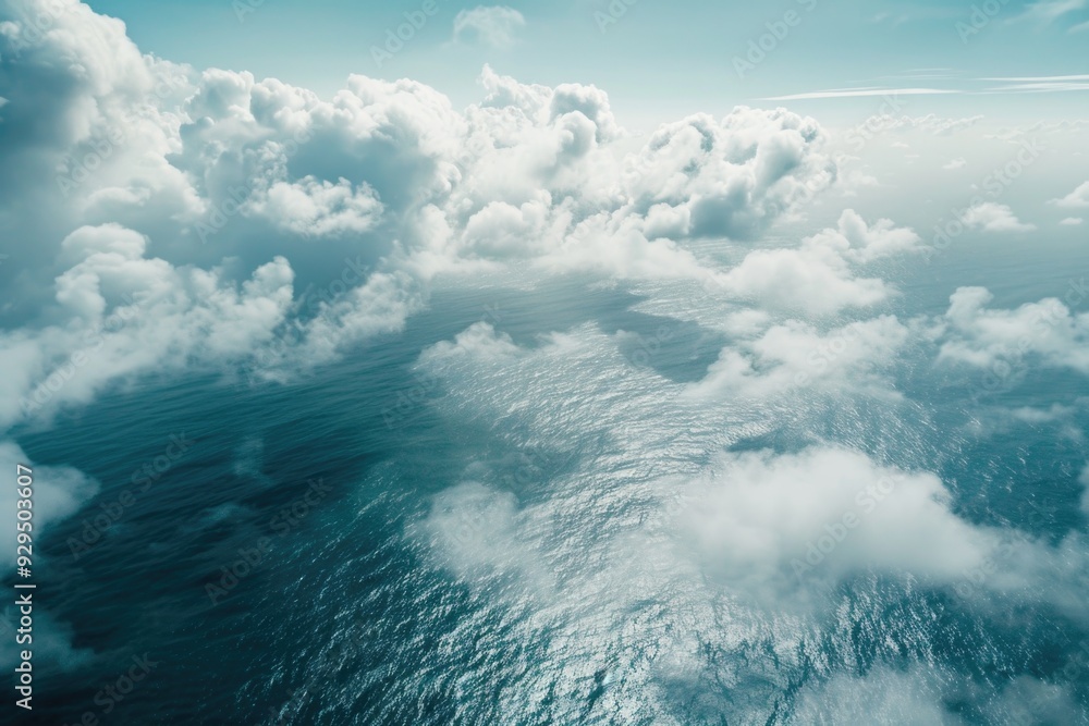 Poster view of the ocean from above, with waves and horizon visible