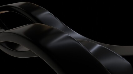 Black Swirl Glass Morphing Abstract Background 3D Illustration