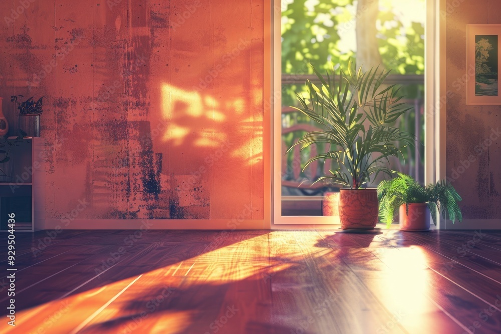 Canvas Prints cozy room with a wooden floor and a potted plant