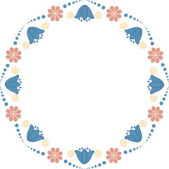 Spring floral round frame border. Isolated decoration