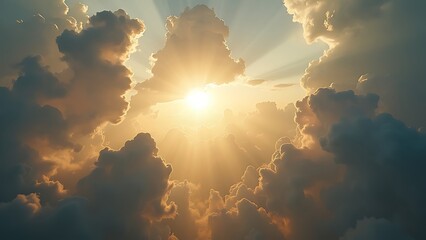 Fototapeta premium A celestial sky radiating a divine aura, symbolizing the souls journey and spiritual transcendence. The ethereal scene evokes feelings of peace, faith, and connection with the divine. Religious