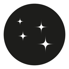 Sparkling star icons. Black circular background. Shining light symbols. Vector abstract shapes.
