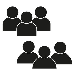 User group icons. Black silhouettes of multiple people. Social network symbols. Simple design.