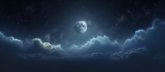Fototapeta premium Full Moon and Stars Shining Above a Sea of Clouds