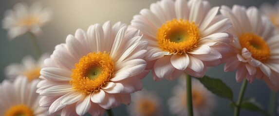 Fototapeta premium Close-up of Delicate Pink and Yellow Flowers with Soft Lighting