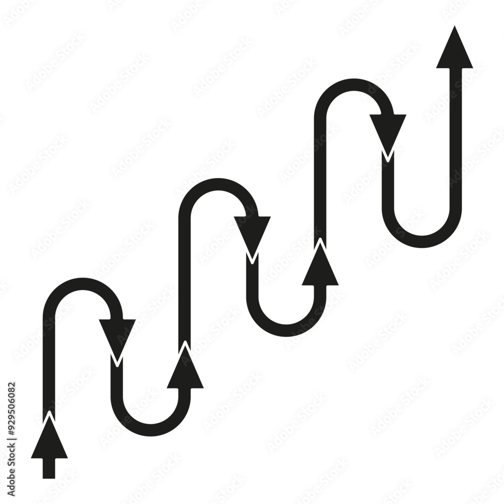 Poster curved arrow progress. vector growth symbol. zigzag path graphic. step forward concept.