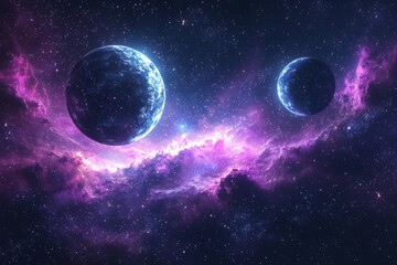 Obraz premium Space cosmic illustration with planets scene created with Generative AI