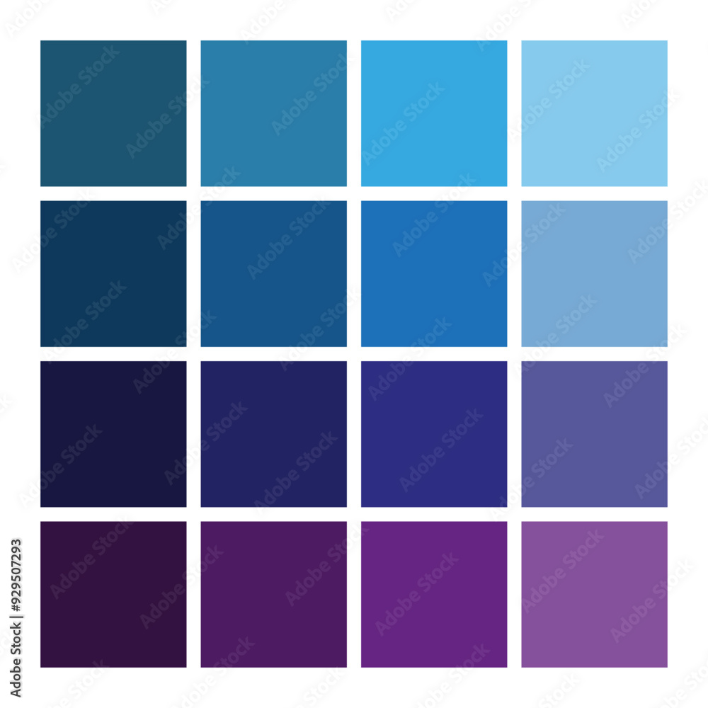 Poster blue gradient palette. square color blocks. simple grid layout. cool tone variation.