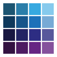 Blue gradient palette. Square color blocks. Simple grid layout. Cool tone variation.