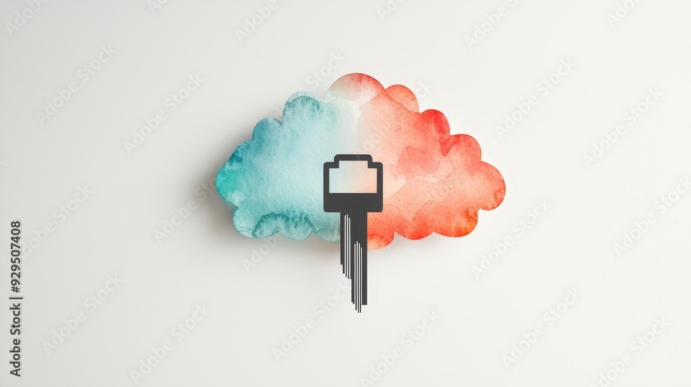 Aufkleber a cloud shaped like a brain with a key, representing data security or access.