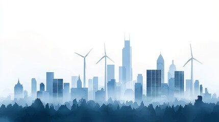 Fototapeta premium A futuristic city skyline with wind turbines, symbolizing clean energy and sustainable living.