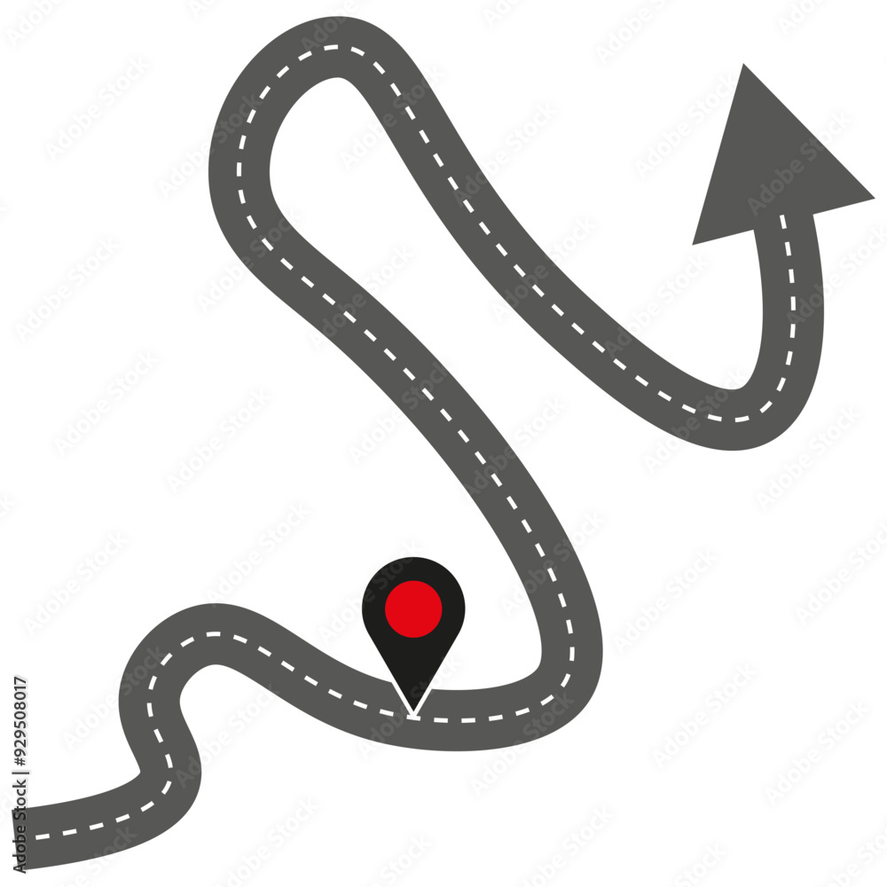 Poster roadmap icon. curved path with location pin. navigation symbol. vector illustration.