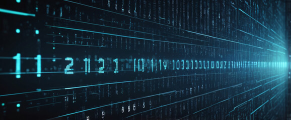 Obraz premium An abstract digital background with binary code and AI algorithms running in the background