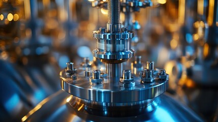 Close-up of chemical mixing in a large industrial reactor, showing the critical process of material synthesis.