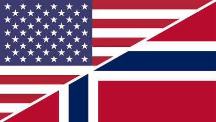 Norway and United States flags combined in a split design vector, symbolizing international relations, global unity, and cultural exchange