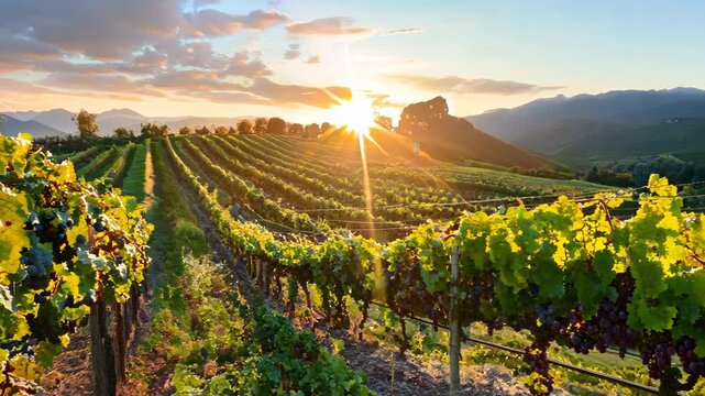 Sunset Over Lush Vineyard