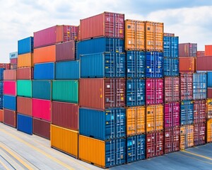 Fototapeta premium A large stack of colorful shipping containers at a port.